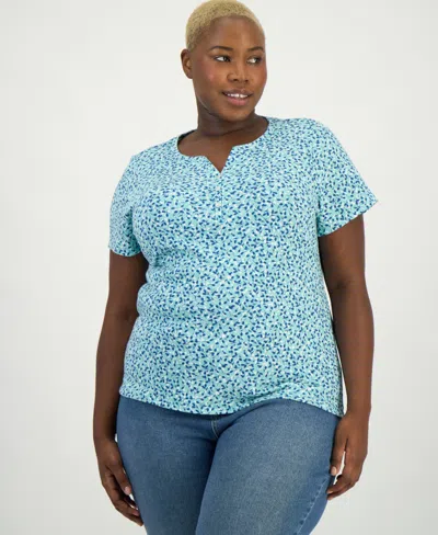 Style & Co Plus Size Short-sleeve Henley Top, Exclusively At Macy's In Blue