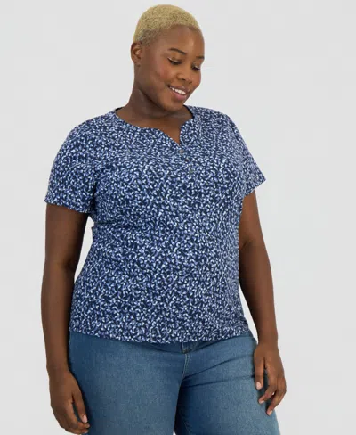Style & Co Plus Size Short-sleeve Henley Top, Exclusively At Macy's In Blue