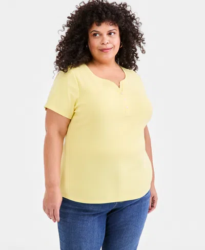 Style & Co Plus Size Short-sleeve Henley Top, Exclusively At Macy's In Yellow