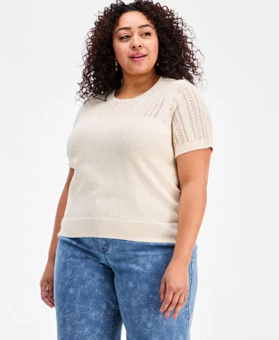 Style & Co Plus Size Short-sleeve Pointelle Sweater, Macy's Exclusive In White