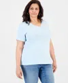 Style & Co Plus Size Short-sleeve V-neck Top, Exclusively At Macy's In Blue