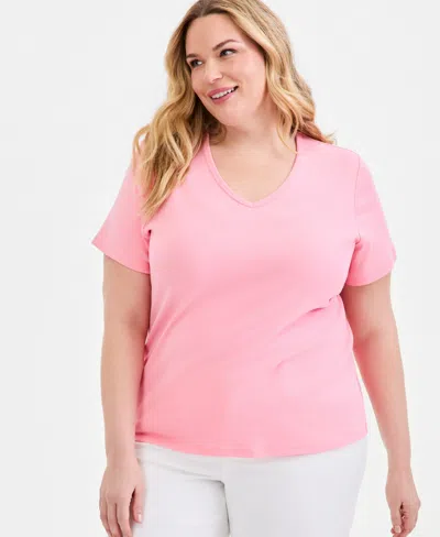 Style & Co Plus Size Short-sleeve V-neck Top, Exclusively At Macy's In Pink