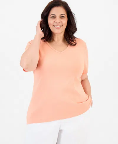 Style & Co Plus Size Short-sleeve V-neck Top, Exclusively At Macy's In Pink