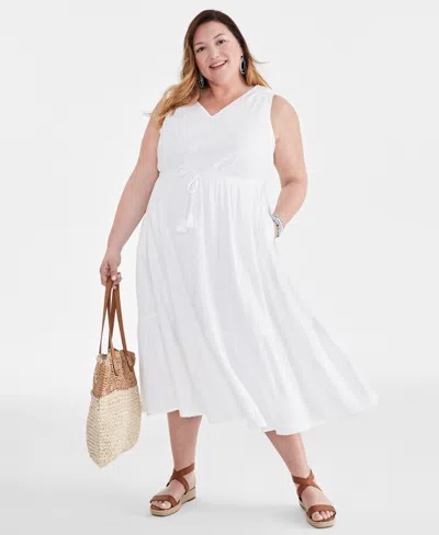 Style & Co Plus Size Sleeveless Cotton Maxi Dress, Created For Macy's In Bright White