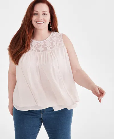 Style & Co Plus Size Sleeveless Embroidered Mesh Tank Top, Created For Macy's In White