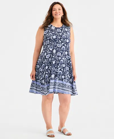 Style & Co Plus Size Sleeveless Printed Flip Flop Dress, Macy's Exclusive In Blue