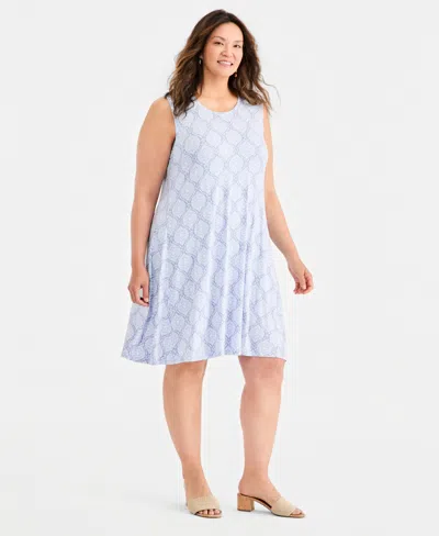 Style & Co Plus Size Sleeveless Printed Flip Flop Dress, Macy's Exclusive In Blue