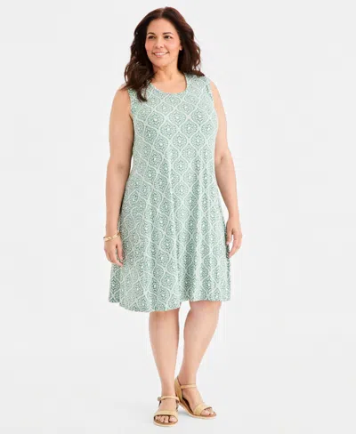 Style & Co Plus Size Sleeveless Printed Flip Flop Dress, Macy's Exclusive In Green