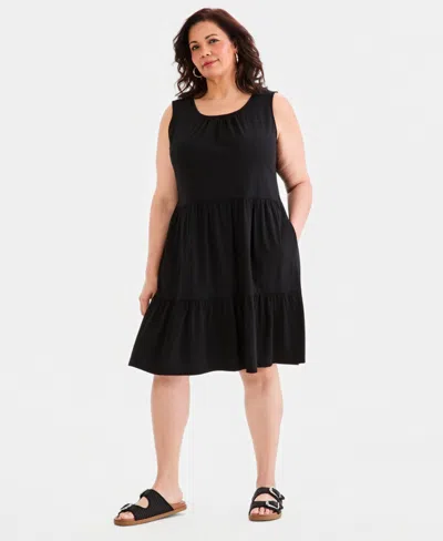 Style & Co Plus Size Sleeveless Tiered Tank Dress, Macy's Exclusive In Black