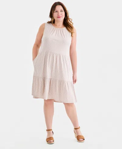 Style & Co Plus Size Sleeveless Tiered Tank Dress, Macy's Exclusive In White