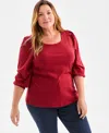Style & Co Plus Size Soild 3/4-sleeve Blouse, Macy's Exclusive In Red