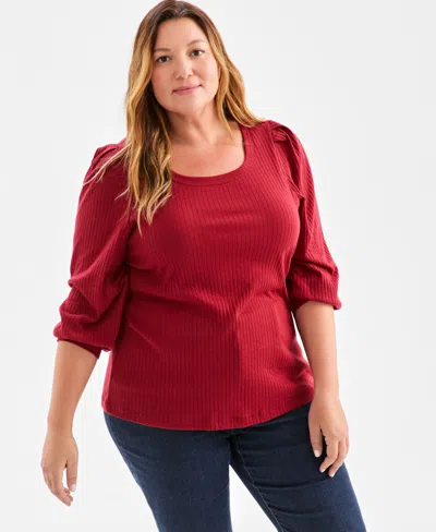 Style & Co Plus Size Soild 3/4-sleeve Blouse, Macy's Exclusive In Red