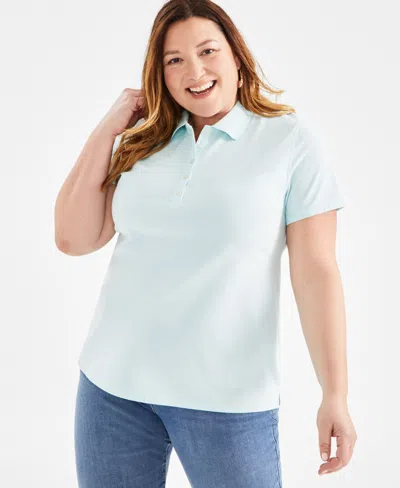 Style & Co Plus Size Solid Cotton Polo Shirt, Created For Macy's In Mint Pistachio
