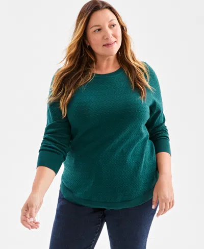 Style & Co Plus Size Solid Crewneck Sweater, Macy's Exclusive In Green