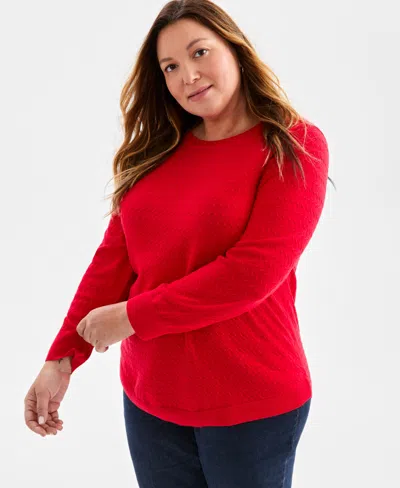 Style & Co Women's Curved-hem Cotton Pullover Sweater, Macy's Exclusive In Red