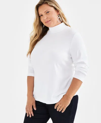 Style & Co Plus Size Mock-neck Top, Created For Macy's In Bright White