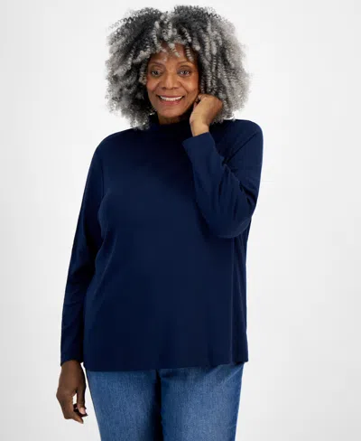 Style & Co Plus Size Mock-neck Top, Created For Macy's In Industrial Blue