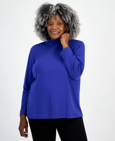 Style & Co Plus Size Mock-neck Top, Created For Macy's In Jazzy Blue