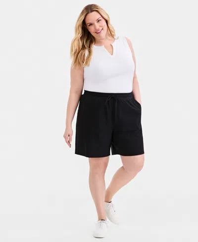 Style & Co Plus Size Solid Knit Shorts, Macy's Exclusive In Black
