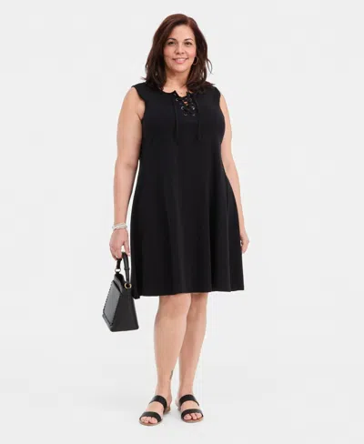 Style & Co Plus Size Solid Lace-up Dress, Macy's Exclusive In Black