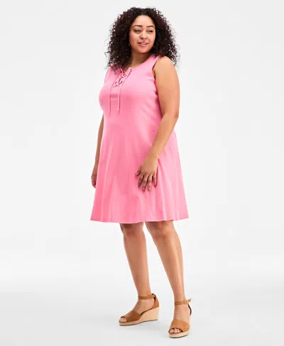 Style & Co Plus Size Solid Lace-up Dress, Macy's Exclusive In Pink