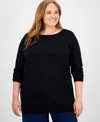 Style & Co Plus Size Solid Long-sleeve Sweater, Macy's Exclusive In Black