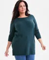 Style & Co Plus Size Solid Long-sleeve Sweater, Macy's Exclusive In Green