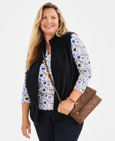 Style & Co Plus Size Solid Polar Fleece Vest, Created For Macy's In Deep Black