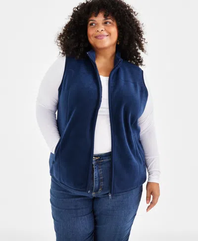 Style & Co Plus Size Solid Polar Fleece Vest, Created For Macy's In Industrial Blue