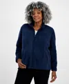 Style & Co Plus Size Solid Polar Fleece Zip-front Jacket, Created For Macy's In Industrial Blue