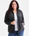 Style & Co Plus Size Solid Polar Fleece Zip-front Jacket, Exclusively At Macy's In Black