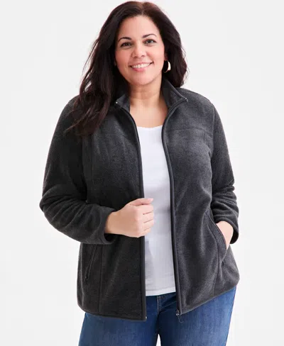 Style & Co Plus Size Solid Polar Fleece Zip-front Jacket, Exclusively At Macy's In Black
