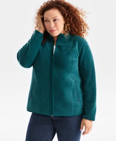 Style & Co Plus Size Solid Polar Fleece Zip-front Jacket, Exclusively At Macy's In Green