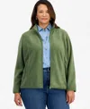 Style & Co Plus Size Solid Polar Fleece Zip-front Jacket, Exclusively At Macy's In Green