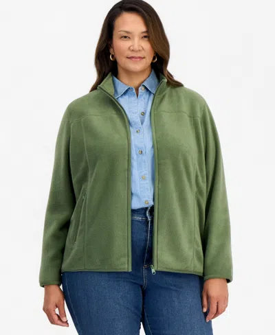 Style & Co Plus Size Solid Polar Fleece Zip-front Jacket, Exclusively At Macy's In Green