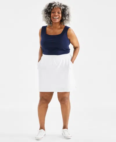 Style & Co Plus Size Solid Pull-on Skort, Created For Macy's In Bright White
