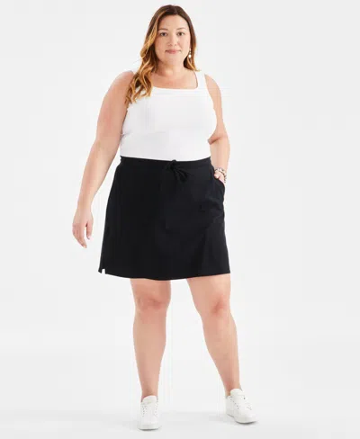 Style & Co Plus Size Solid Pull-on Skort, Created For Macy's In Deep Black