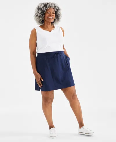 Style & Co Plus Size Solid Pull-on Skort, Created For Macy's In Industrial Blue
