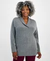 Style & Co Plus Size Solid Shawl-collar Tunic Sweater, Created For  In Medium Grey Heather