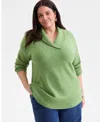 Style & Co Plus Size Solid Shawl-collar Tunic Sweater, Macy's Exclusive In Green