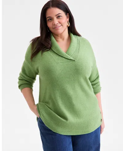 Style & Co Plus Size Solid Shawl-collar Tunic Sweater, Macy's Exclusive In Green