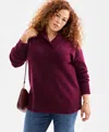 Style & Co Plus Size Solid Shawl-collar Tunic Sweater, Macy's Exclusive In Purple