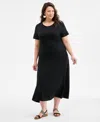Style & Co Plus Size Solid Short-sleeve Maxi Dress, Exclusively At Macy's In Deep Black