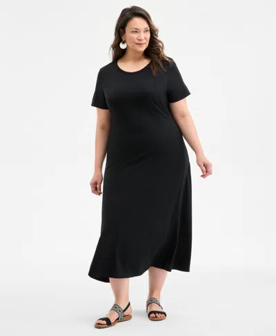 Style & Co Plus Size Solid Short-sleeve Maxi Dress, Exclusively At Macy's In Deep Black