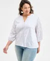Style & Co Plus Size Solid Split-neck Eyelet Top, Exclusively At Macy's In White