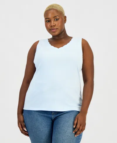 Style & Co Plus Size Solid-color Scalloped V-neck Tank Top, Exclusively At Macy's In Blue