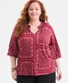 Style & Co Plus Size Split-neck 3/4-sleeve Top, Macy's Exclusive In Burgundy