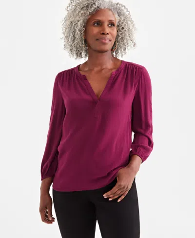 Style & Co Women's Split Neck Popover Blouse, Created For Macy's In Berried Treasure