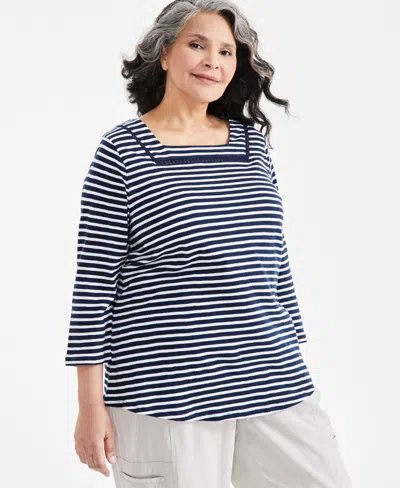 Style & Co Plus Size Square-neck 3/4-sleeve Top, Created For Macy's In Wintery Blue