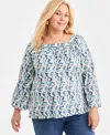 Style & Co Plus Size Square-neck Long-sleeve Knit Top, Macy's Exclusive In Multi